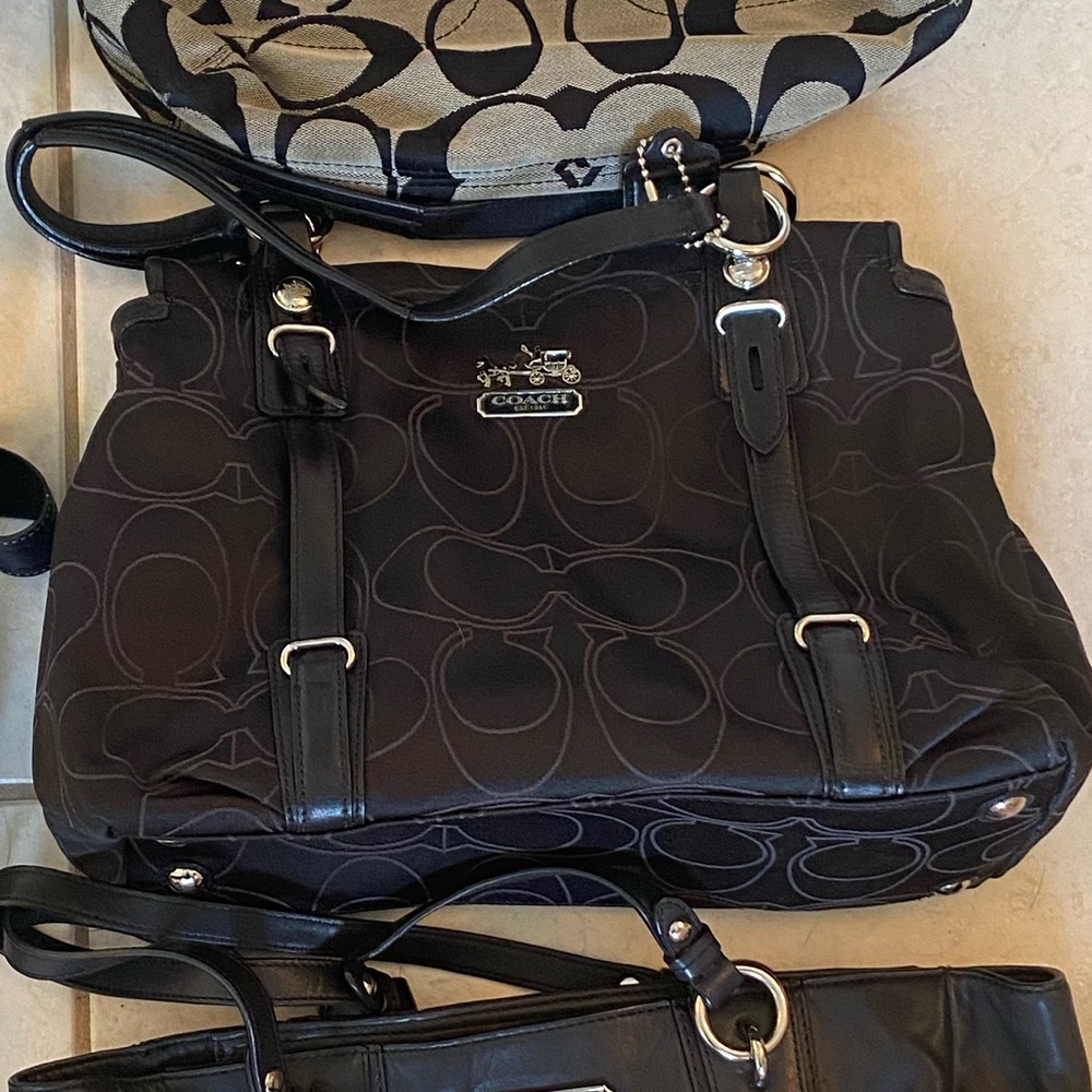 Coach Bags | Coach Signature Black Monogram Shoulder Bag | Color: Black/Gray
